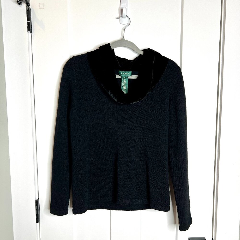 Lauren Ralph Lauren Angora Rabbit Hair Blend Silk Cowl Neck Black Sweater M